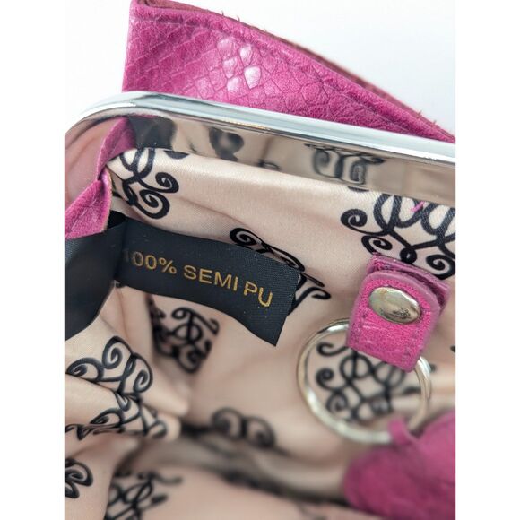 Jessica Simpson Fuschia Bow Snake Print Wristlet Clutch Party Handbag Purse - Picture 6 of 7